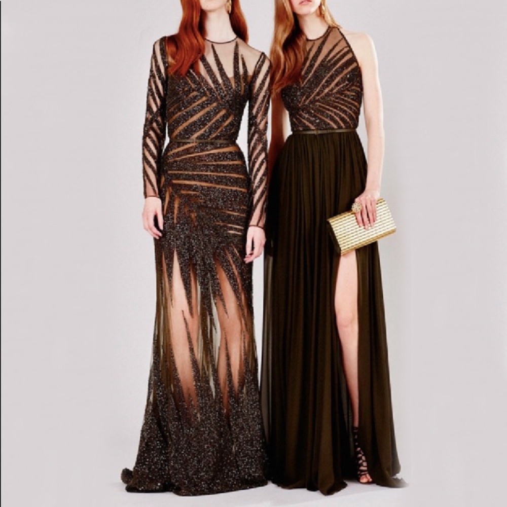 $14175 Elie Saab Palm Leaf Embellished Gown - Picture 1 of 8